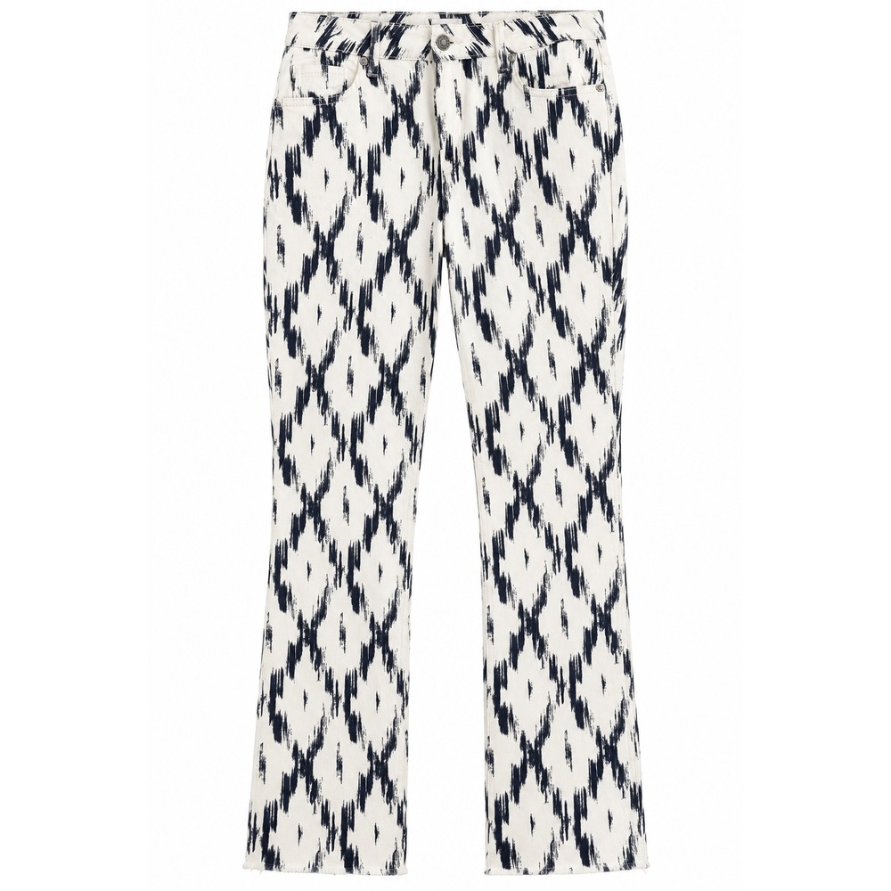 Free People Indigo Skies Crop Flare Jeans 26 Navy White Abstract Print Boho